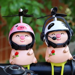 Cute Pig Motorcycle Bicycle Ornament Car Pendant Small Pig with Helmet Airscrew Car Interior Accessorie Decoration Birthday Gift