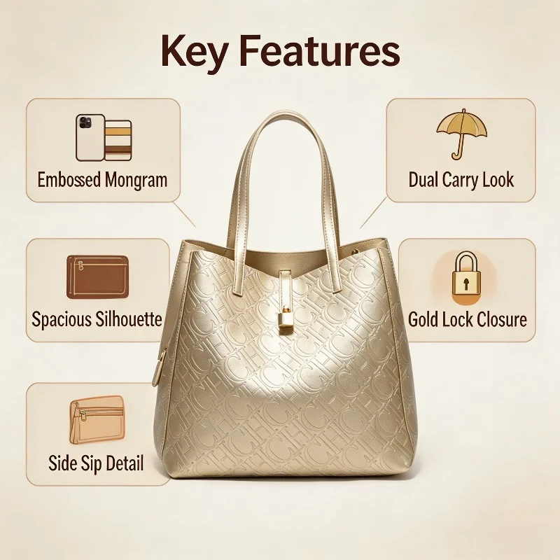 CHHC 여성용 엠보싱 레터 모노그램 토트백 인조 가죽 - Tote Bag Leather Monogram 리뷰 및 가격
