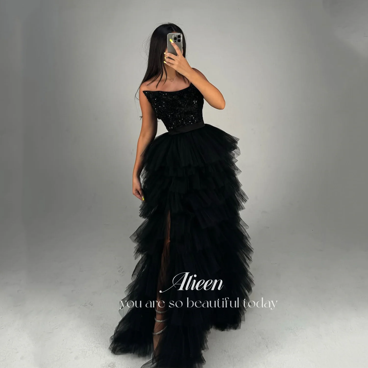 Aileen Sukienki Wieczorowe Eleganckie Sukienki Damskie na Przyjęcia Weselne Personalizowane Wielowarstwowe Vestidos De Festa Sukienki Wieczorowe Damskie Czarne