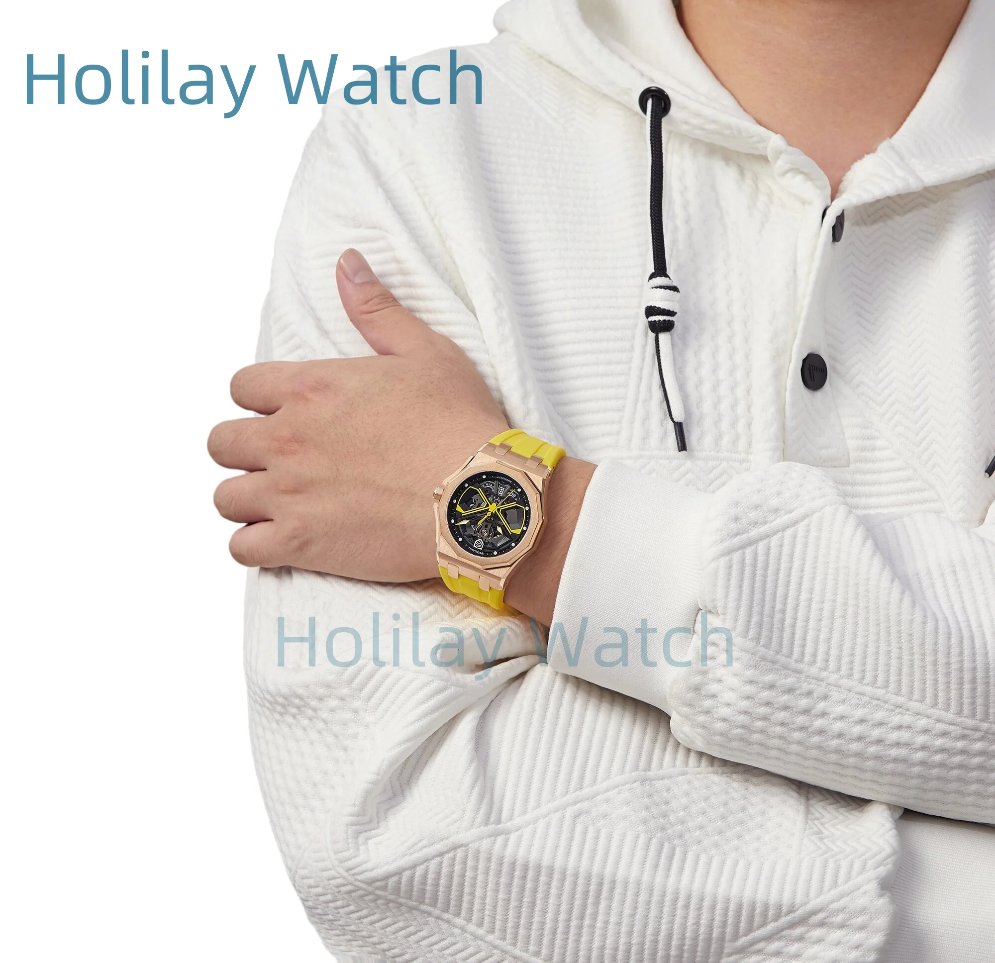 Orologio da uomo scavato Orologio meccanico automatico Cinturino in caucciù Orologio NH35 Orologi in vetro zaffiro impermeabili 10ATM