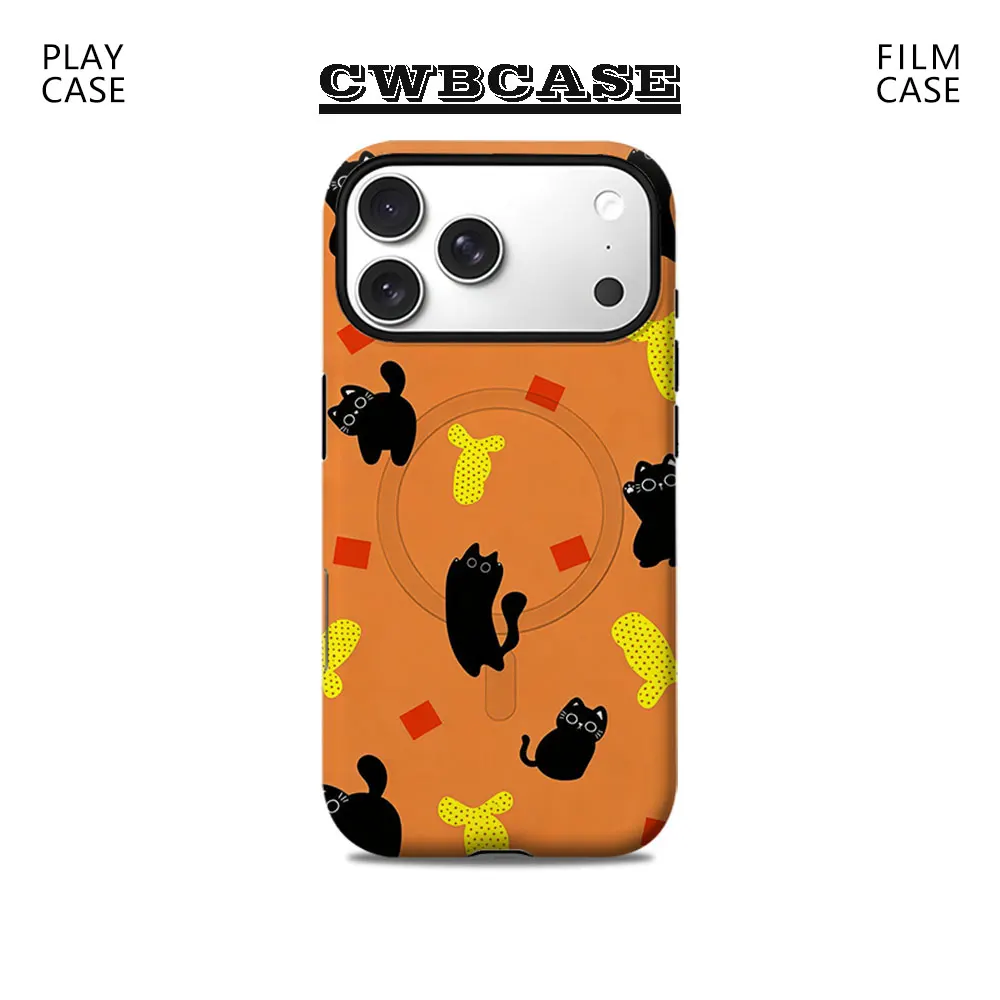 Capa de Celular Polka Dot Kitties para Capa Magnética de Celular para iPhone 17 16 15 14 13 Pro Max Plus Capa Resistente de Camada Única ou Dupla