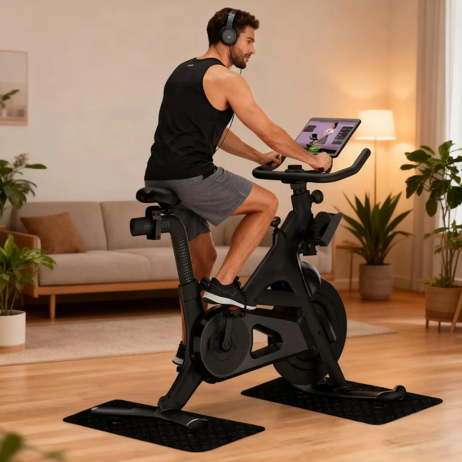Exercise Bike Mat Folding Non-Slip Anti Vibration Treadmill Pad Stationary Exercise Bike Floor Carpet For Home Gym Treadmill