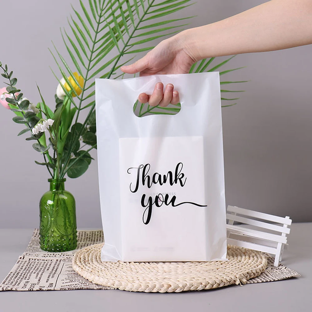 100Pcs Plastic Thank You Jewelry Gift Packaging Bag Wedding Birthday Guest Present Wrap Shop Candy Pastry Store Shopping Pouches