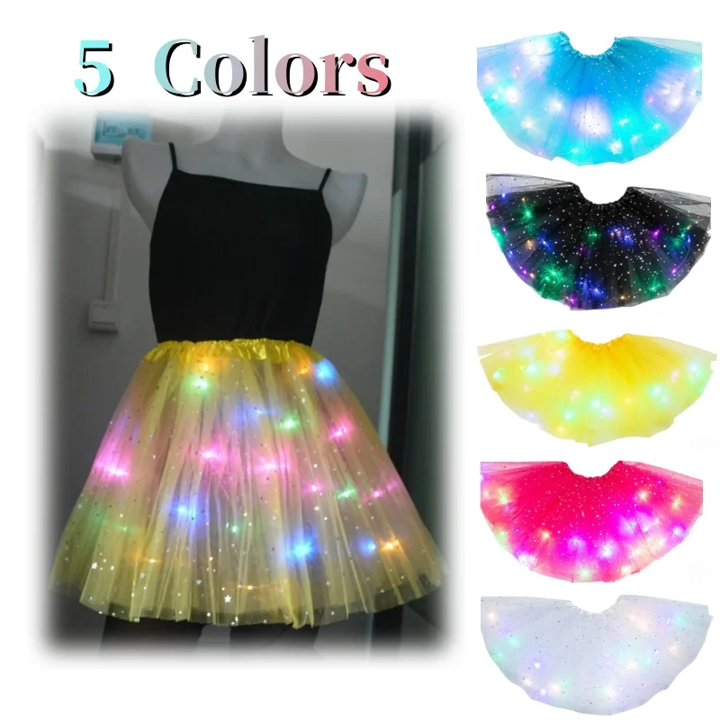 Women\'s Girl Glow Star Tutu Light Up Skirt Birthday Wedding LED Clothes Ballet Dance Halloween Christmas Fancy Party Costume