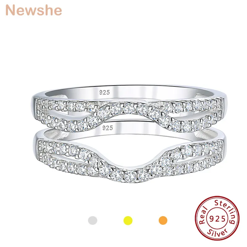 Newshe Solid 925 Sterling Silver Hollow Wedding Rings Enhancer For Women Round White AAAAA CZ Infinity Wrap Guard Band Jewelry