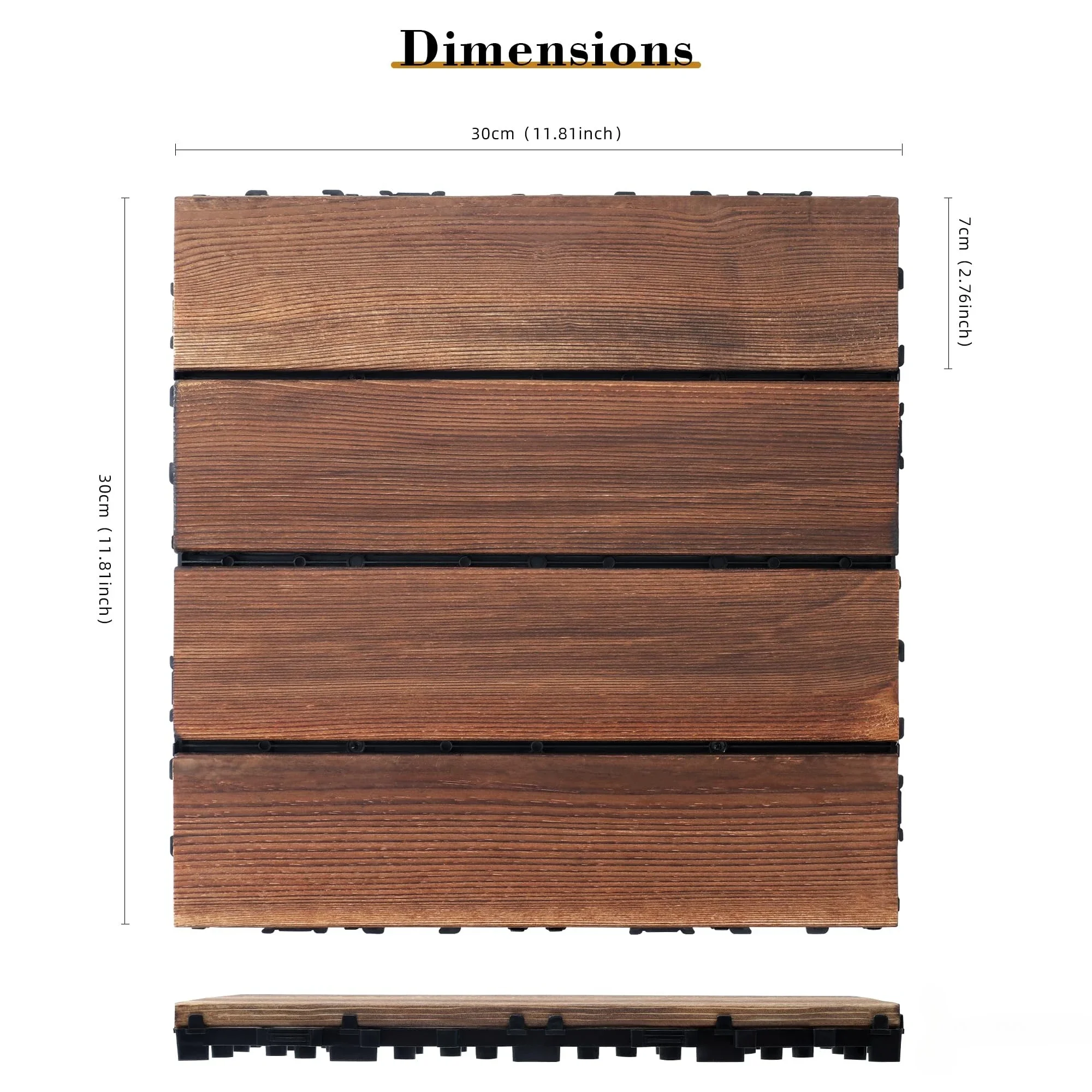 30Pcs Outdoor carbonized wood flooring, anti corrosion wood flooring, balcony, household courtyard flooring, splicing waterproof