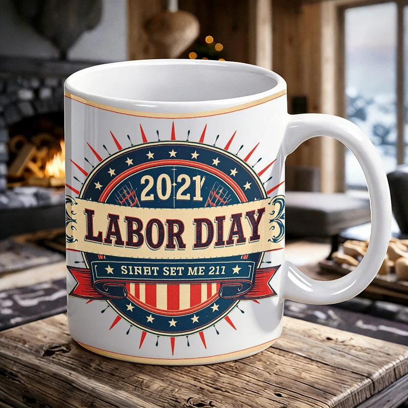 

Retro American Labor Day Ceramic Mug Patriotic Coffee Cup, milk cup, office cup, drinking cup, gift for friends, fade-resistant