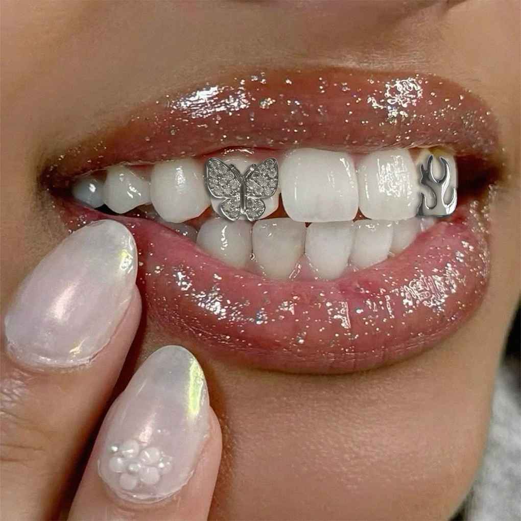 

Hip-Hop Teeth Accessories Flame/Zircon Butterfly Teeth Decoration Suitable For Both Men And Women, Holiday Party Gifts