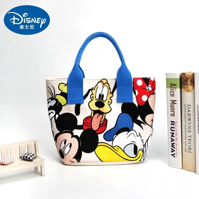 Disney Mickey Mouse Canvas Bag Cartoon Handbag Large Capacity Portable Multi-Functional Storage Bag Mommy Bag Student Lunch Bag