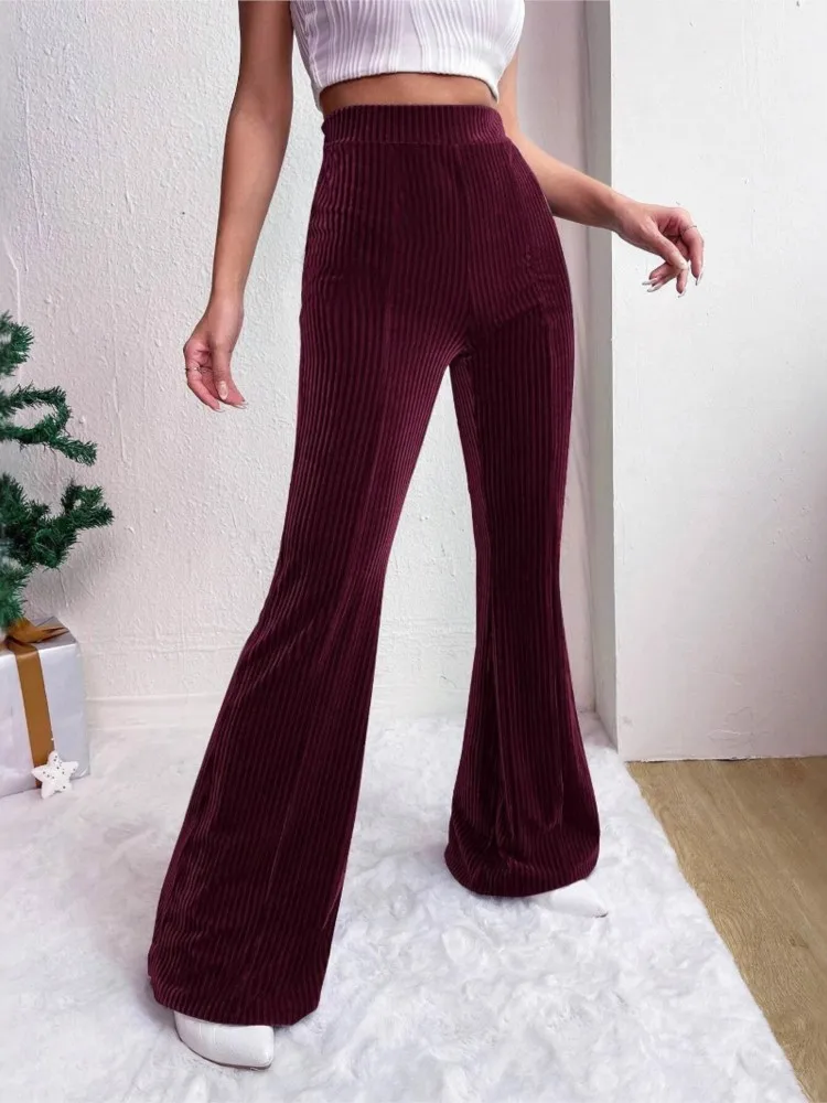 

Women's Clothing Flared Pants Fashionable High Waisted Casual Pants Simple Style Temperament Commuting Comfortable Solid Color