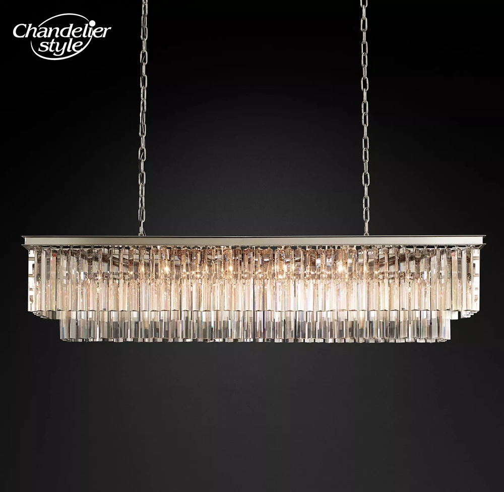 1920s Odeon Rectangular Chandelier Linear Modern Crystal Chandeliers LED Kitchen Island Living Room Hanging Lamps Lustre