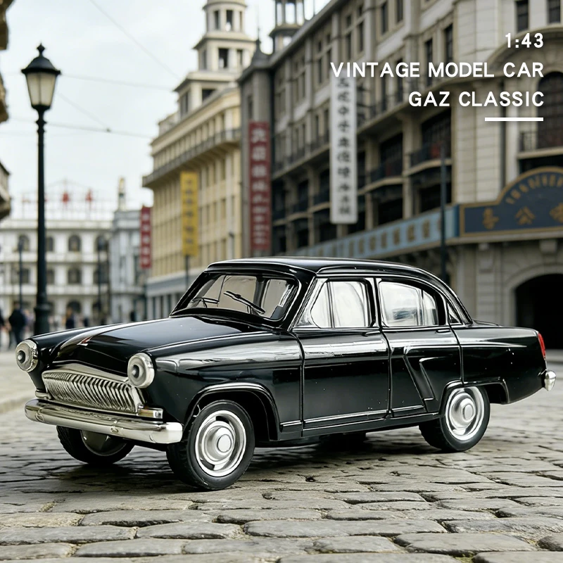 1:43 gaz ГАЗ-21 Alloy Diecast Vintage Car Model Light Sounds Classic Pull Back Miniature Vehicle Replica For Collection Gift