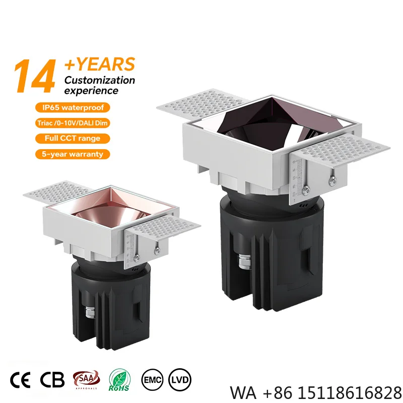 Custom 3inch Downlights Modern Aluminum Recessed LED Down Lights 15w Square Single Head Trimless IP65 Waterproof Downlights