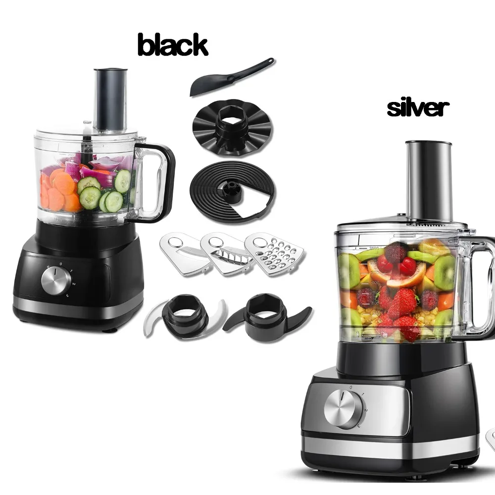 Black/silver food processor, 6-in-1 food processor and blender versatile for chopping, slicing, chopping, and kneading dough