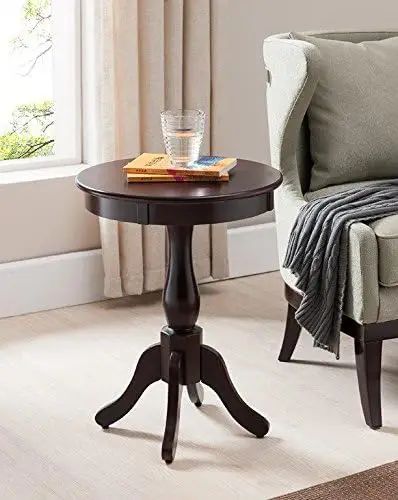 

Kings Brand Cherry Finish Wood Round Pedestal Side Accent Table