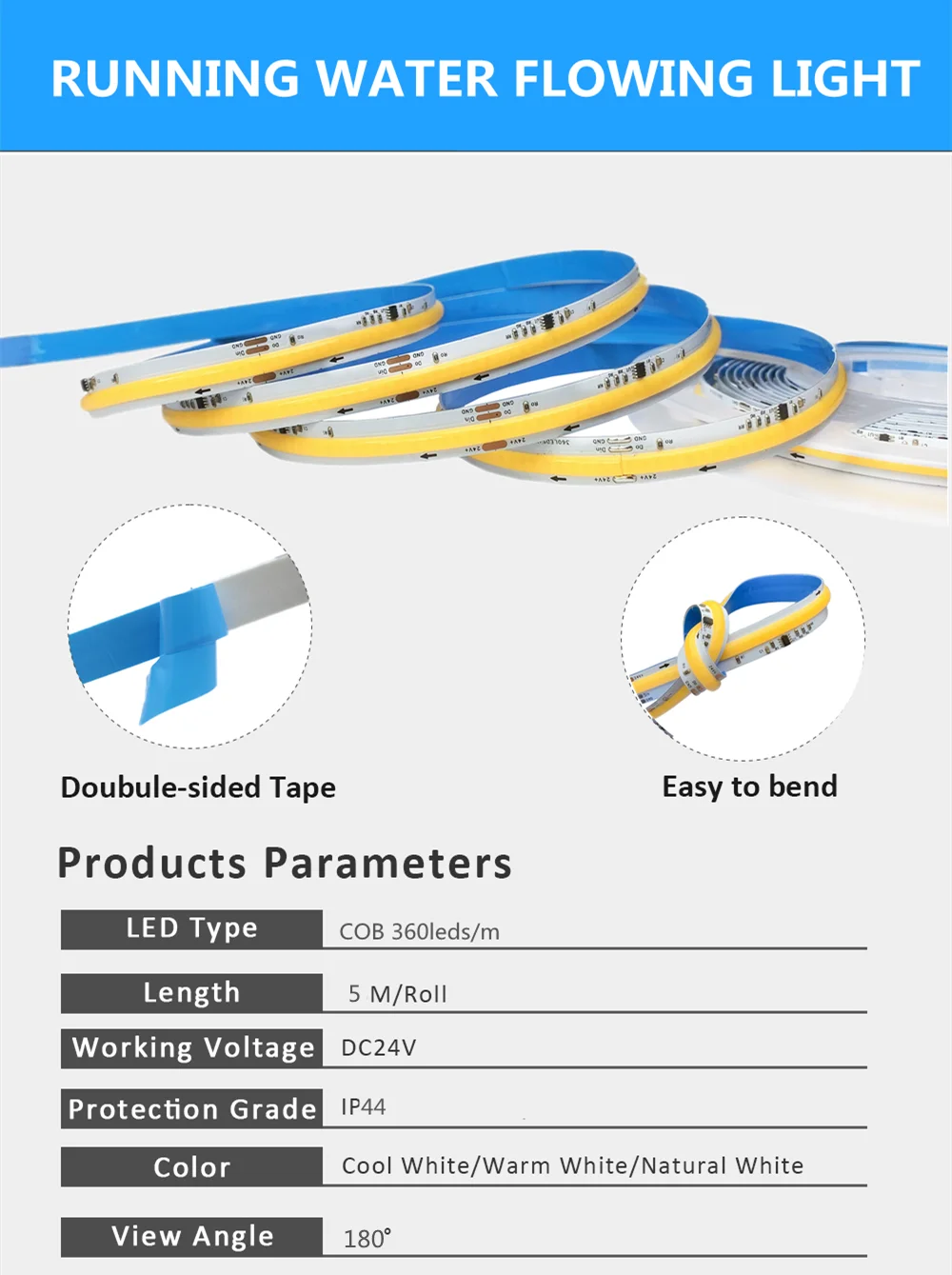 WS2811 IC Flowing Water COB LED Strips Light High Density 360leds/M Flexible Warm White/Natural White/Cool White LED Strip