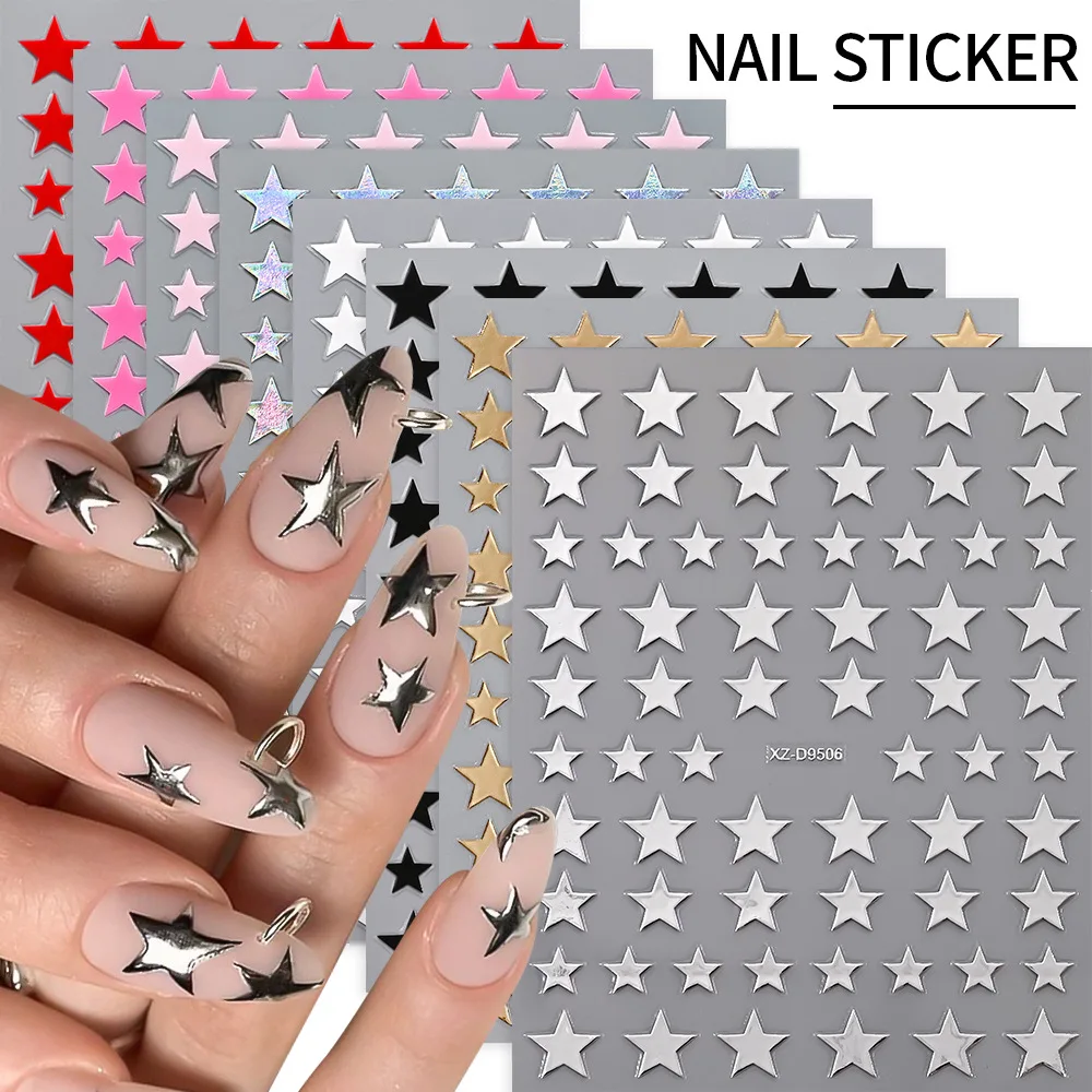 Mix 8Pcs 3D Gold Sliver 5 Stars Nail Stickers Bronzing Nail 