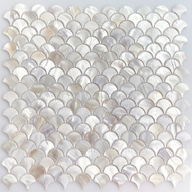 31x31cm 3D Fish Scale Fan-shaped Shell Square Mosaic Kitchen Bathroom Living Porch Room TV Background Wall Tile Self-adhesive