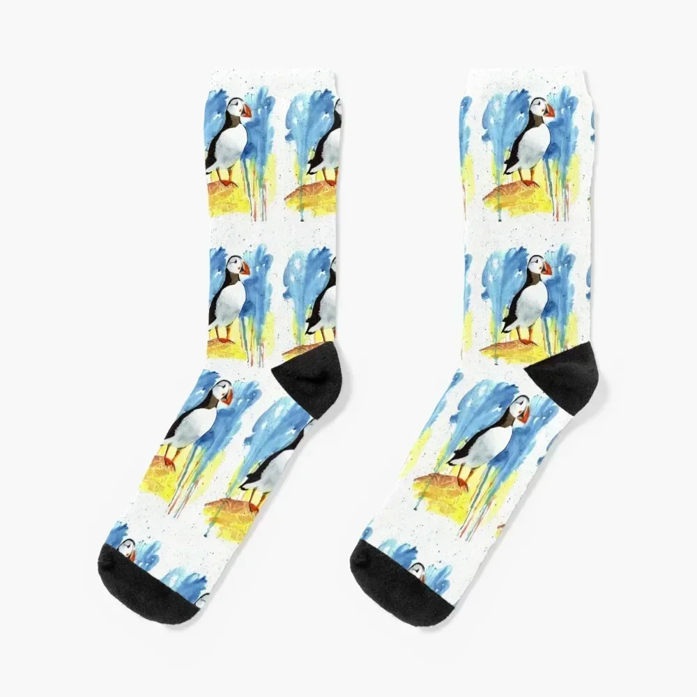 

Puffin Watercolor Painting Socks men cotton high quality Climbing New year's moving stockings Socks Male Women's