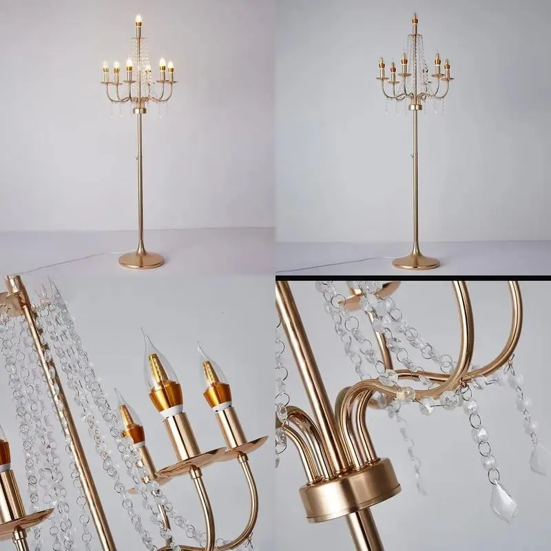 Elegant Tall Gold Wrought Iron LED Floor Lamp Wedding Background Aisle Side Decorative Standing Light for Banquet