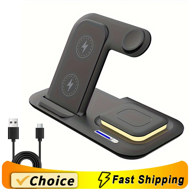 5 in 1 smart Watch earphone Phone fold Fast Double coil Wireless Charger Wireless Charging Dock