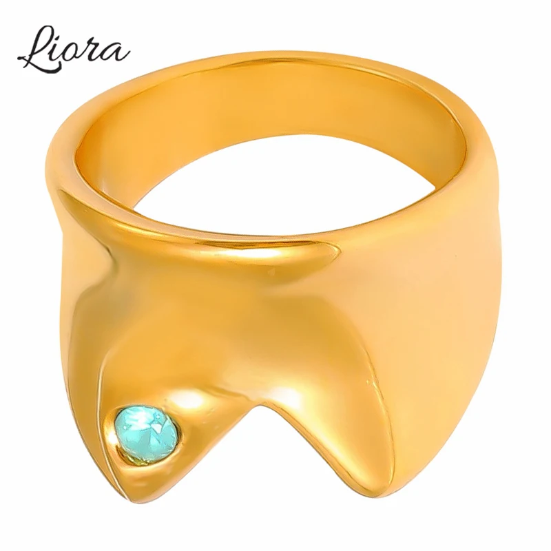 

Liora Statement Rings For Women 316L Polished Stainless Steel Surface Shiny Blue Glass Finger Rings Waterproof Fashion Jewelry