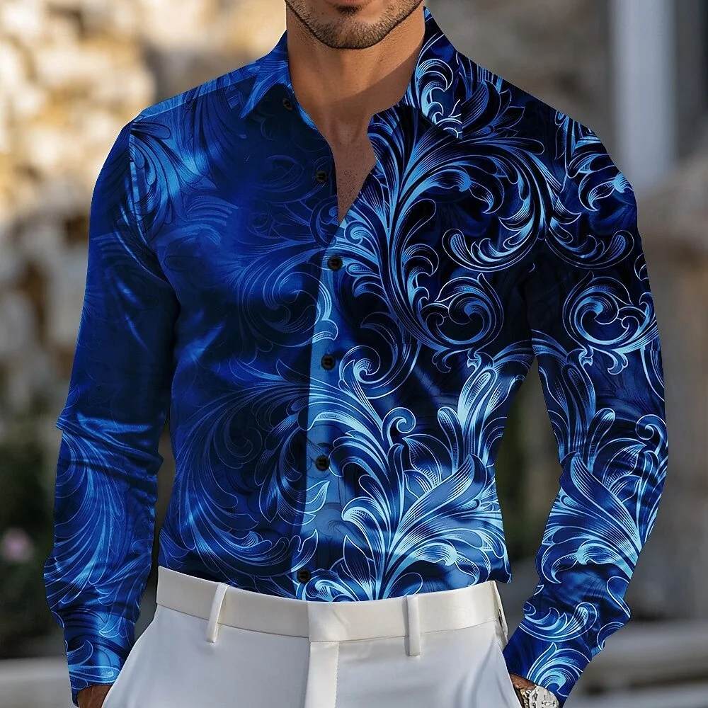 

Новая мужская рубашка с цветочным принтом и омбре, официальная рубашка с длинным рукавом, праздничная одежда в стиле ретро, летняя весенне-осенняя рубашка с лацканами и 3D принтом на пуговицах