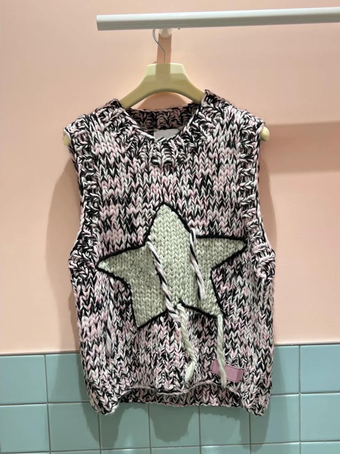 

Hand Knitted Thiened Star Pattern Svel Knitted Vest Women's Casual Sle round Ne Pullover Polyester Fiber