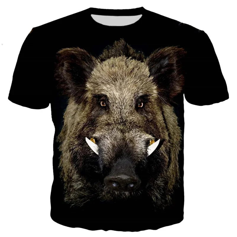 New Hot 3d Printed Wild Boar T-shirt Men Graphic Black Top T-shirt Casual Round Neck Short Sleeve Personalized T-shirt Streetwea