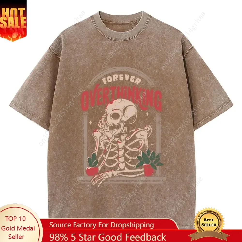

Skull print washed T-shirt men's cotton T-shirt comfortable crew neck T-shirt men's summer clothing