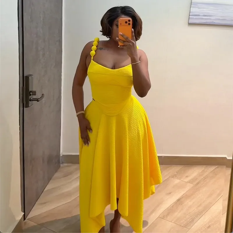

Women's 2-piece Dress Sweet Solid Color Sleeveless Midi Dress High Waist Yellow Skirt Set Ruched Waist Orange Two Piece Dress
