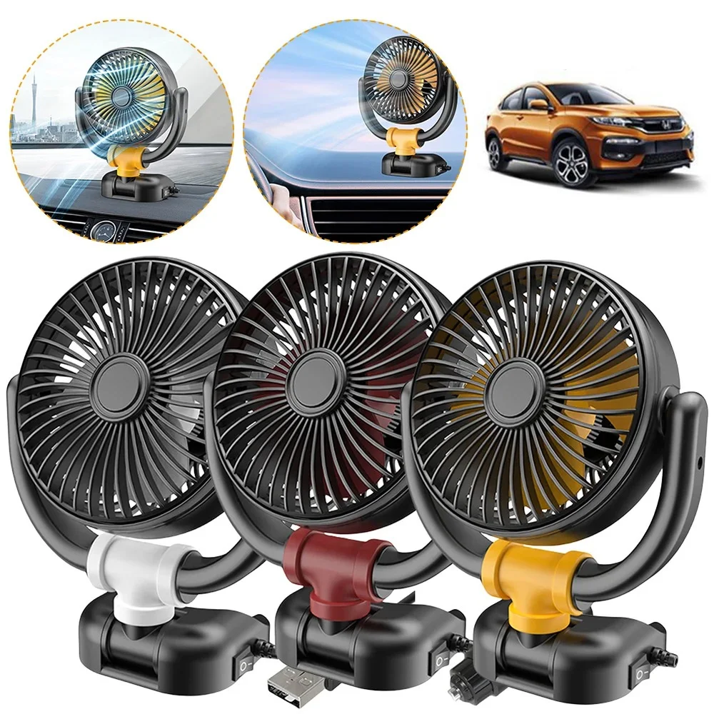 5V 12V 24V Car Fan 360 Rotation Car Air Ventilation Fan Low Noise Auto Dashboard Air Vent Cooling Fan for Car Truck SUV Summer