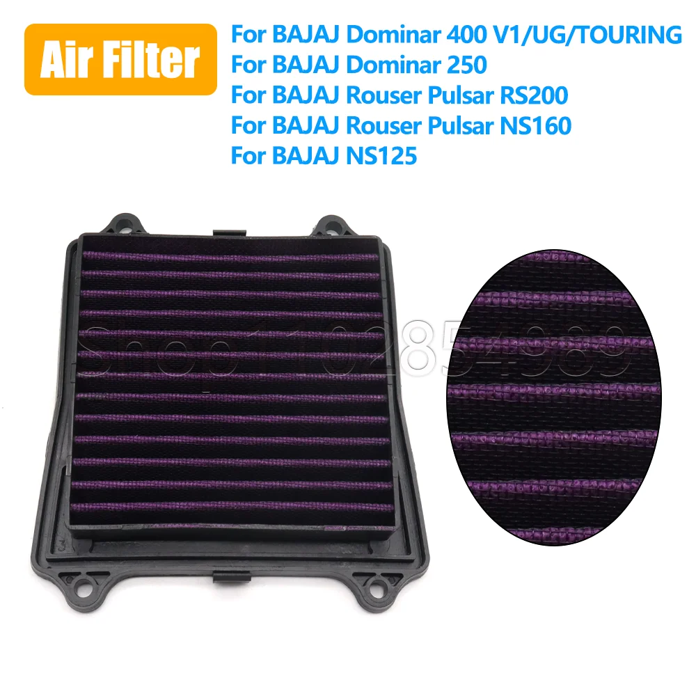 Filtro de Aire para Motocicleta, Elemento de Flujo de Aire para Motor Bajaj Rouser Pulsar RS200 Pulsar NS160 NS125 Dominar 400 V1/UG/TOURING Dominar 250