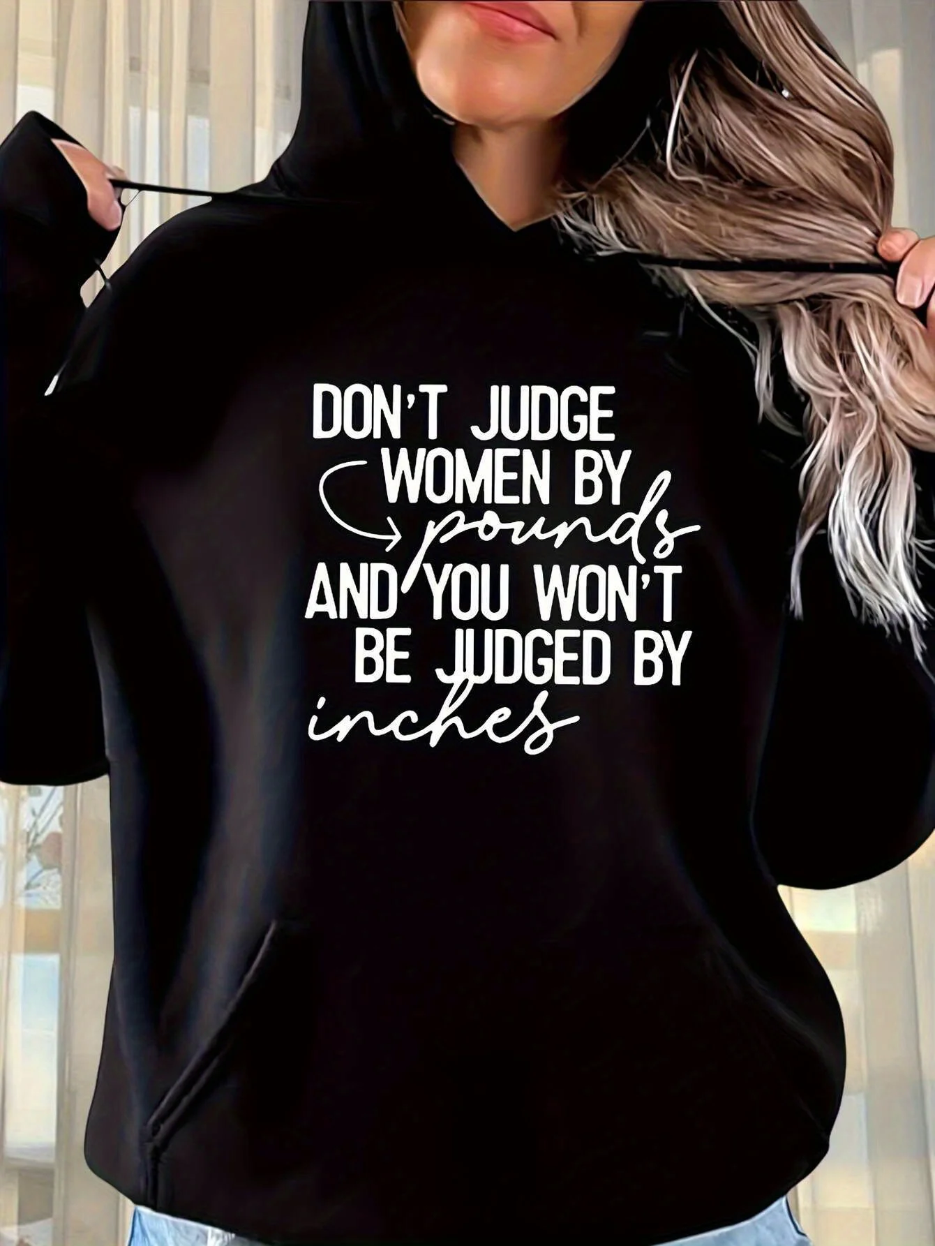 

Women's Fashion Hoodie with Digital Heat Transfer Slogan - 100% Polyester Knitted Fabric, Geometric Pattern,