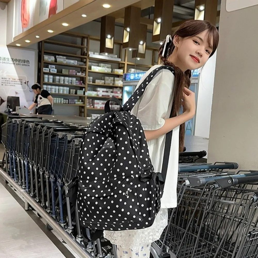 French Style Polka Dot Backpack Bow Ribbon Design Polka Dot Pattern Bow Ribbon Backpack Cute Appearance Lightweight Construction