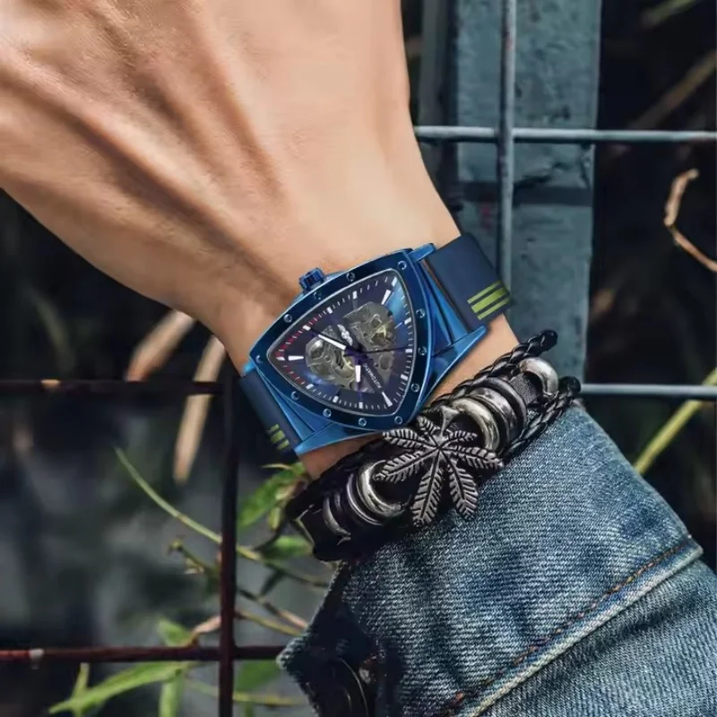 WINNER 395C marca de moda reloj mecánico automático para hombres correa de silicona luminosa impermeable relojes de negocios casuales para hombres