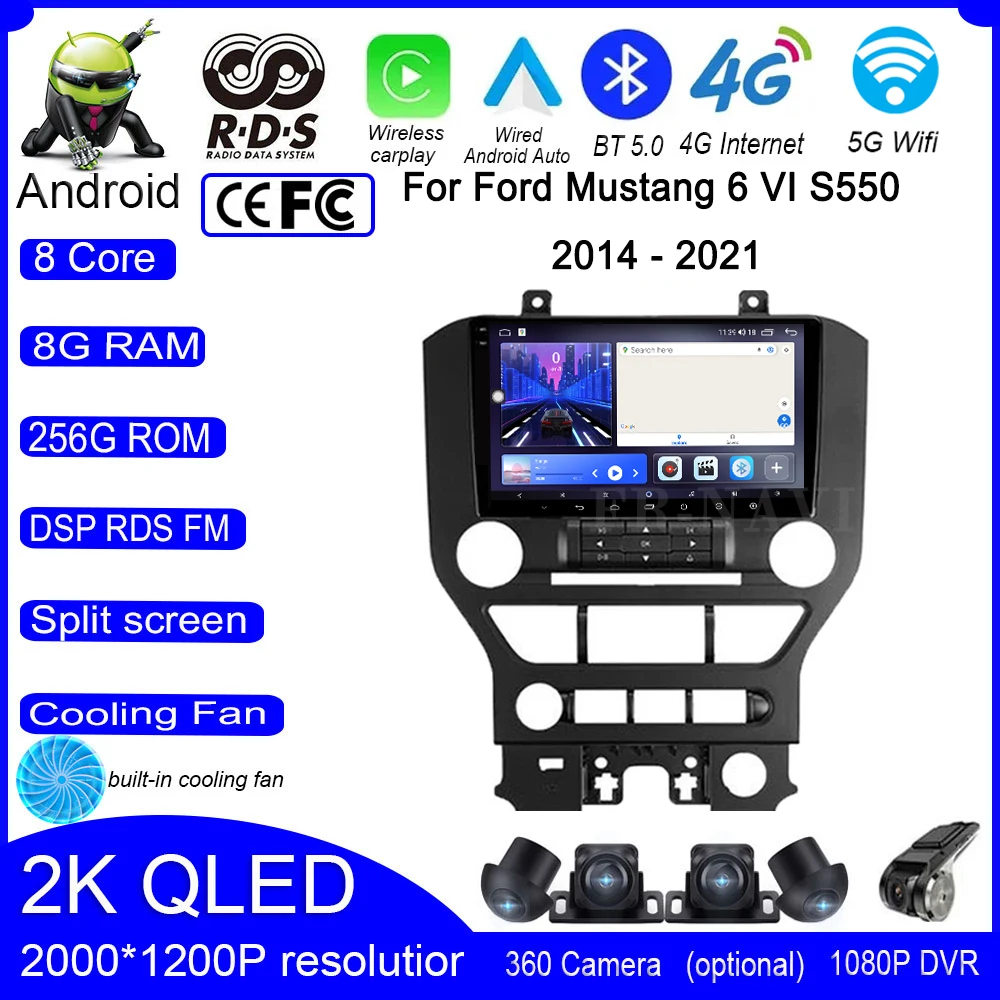 

9 lnch Android 14 For Ford Mustang 6 VI S550 2014 - 2021 Car Radio Multimedia Video Player Navigation GPS Stereo Auto 4G+WIFI