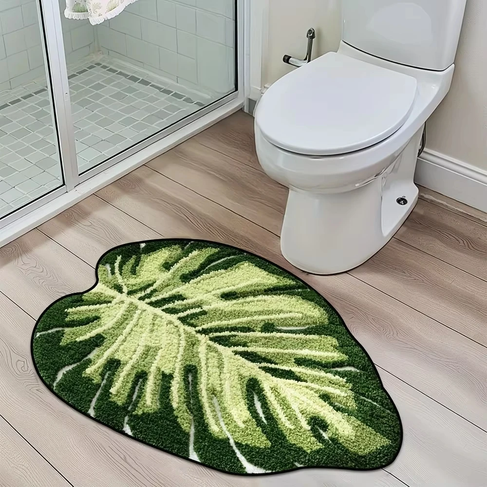 VIKAMA Plush Green Leaf Rug, Non-Slip Water-Absorbent Bathroom Mat, Indoor/Outdoor Entryway Mat, Home Decor