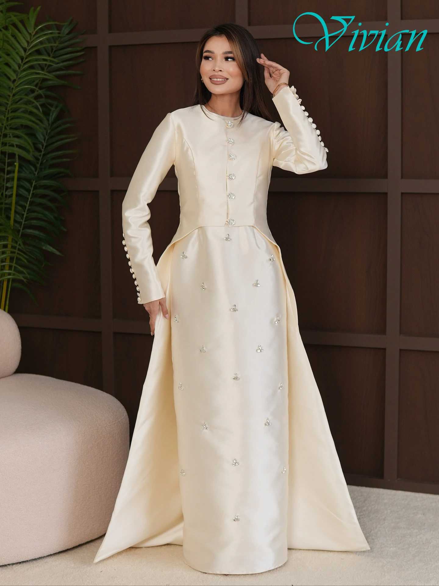 

Customized Straight Crew Neck Long Sleeves Elegant Formal Evening Dress Delicate Bespoke Occasion Gowns High Quality Prom Dress