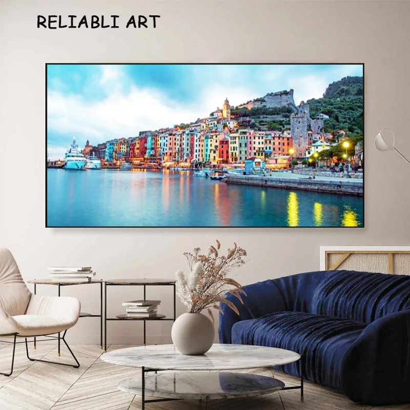 Modern Sea Boat City Landscape Poster and Print Natural Canvas Painting Wall Art Pictures For Living Room Home Decor No Frame