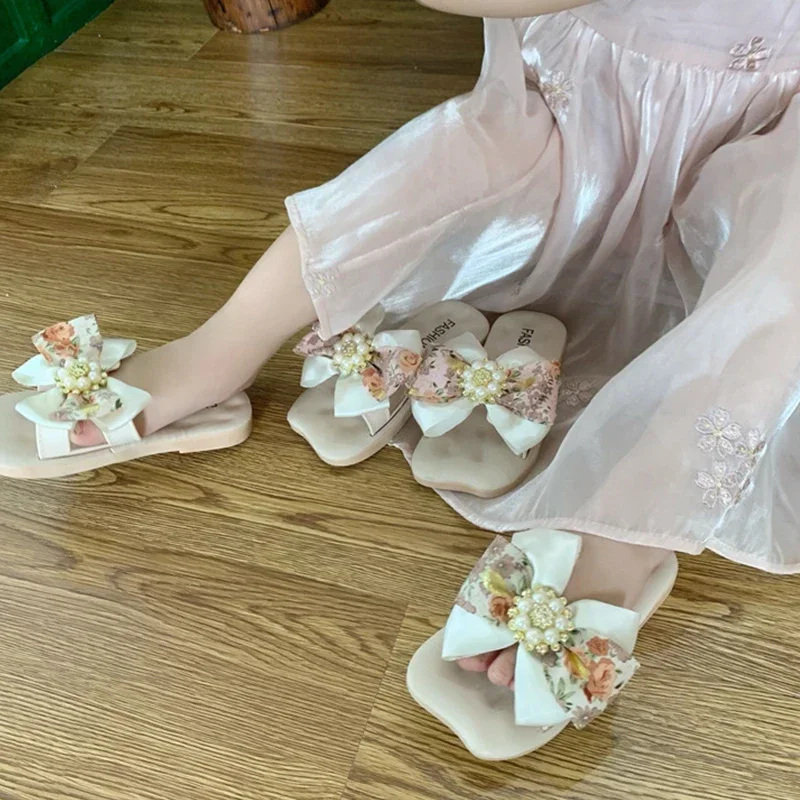 Pantofole da ragazza con papillon Pantofole da ragazza antiscivolo e traspiranti 3-10 anni Pantofole da esterno per bambini versatili in stile