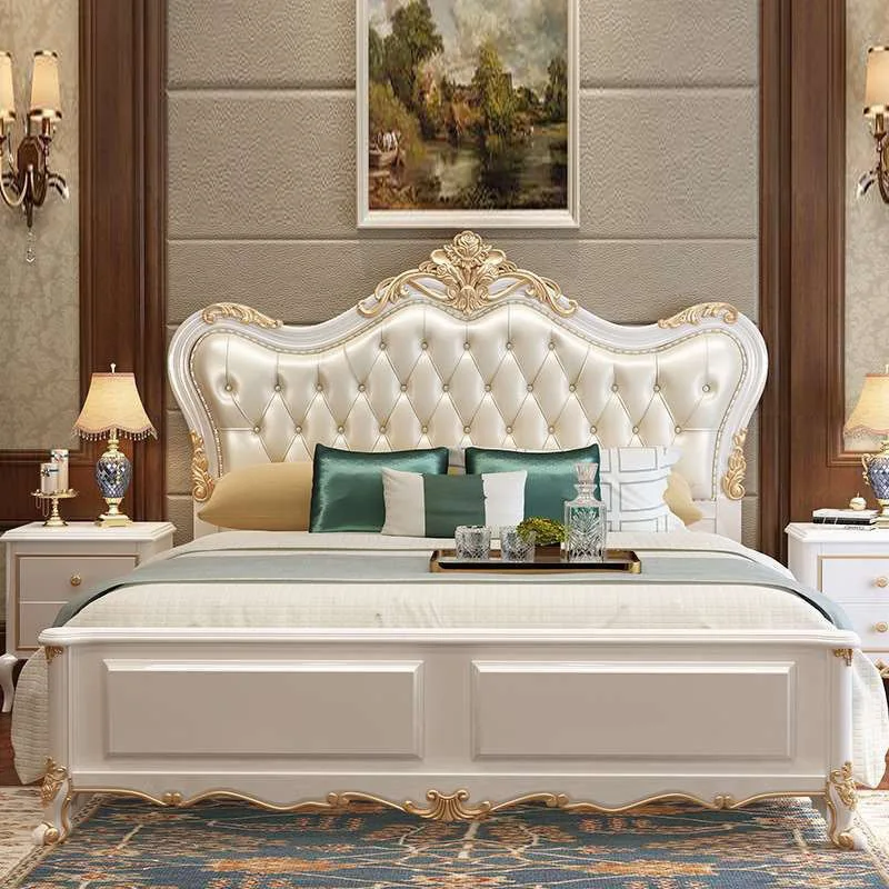 Customizable European solid wood double modern high-end soft bag led luxury princess storage household wedding bed