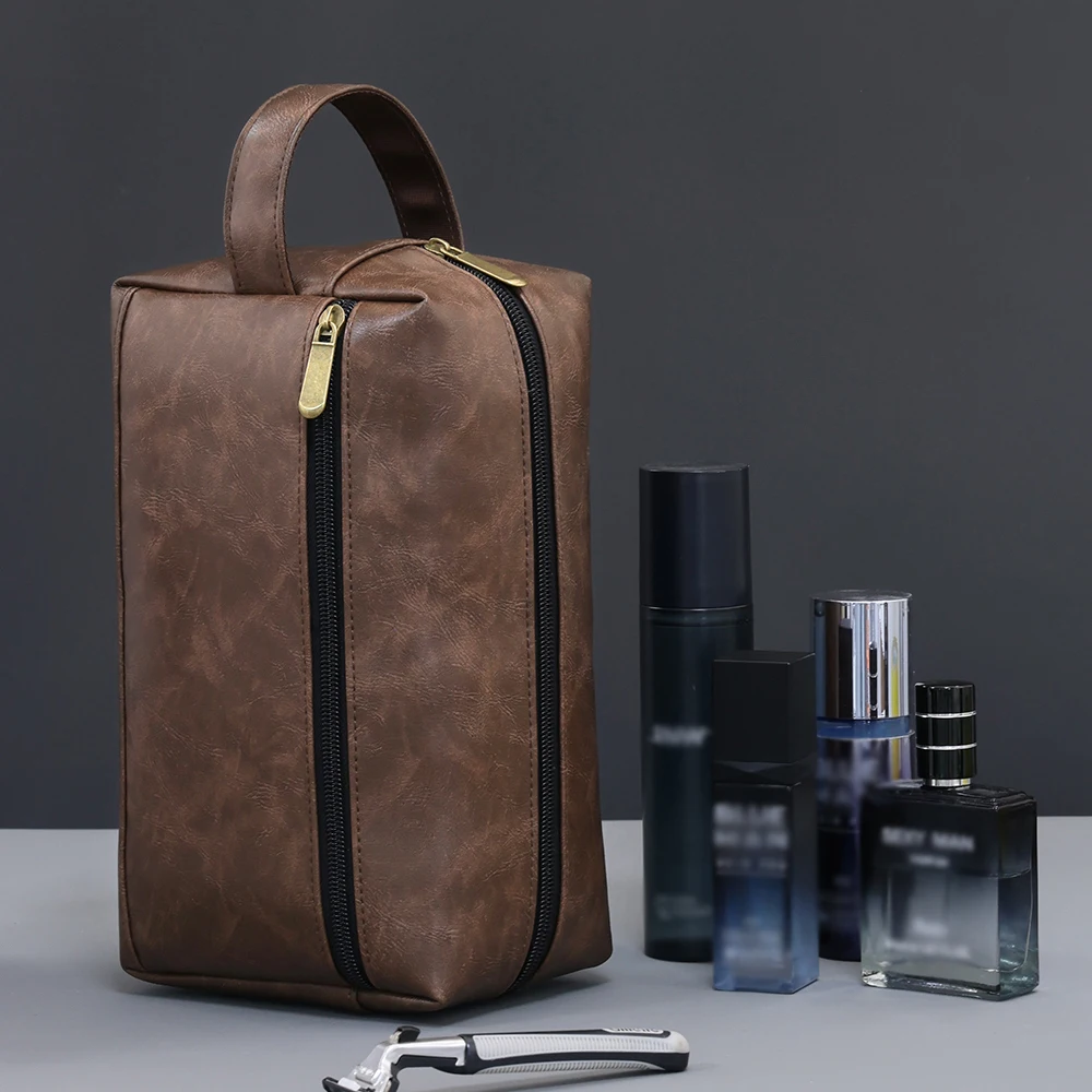 Small Size Men's Toiletry Bag ,Vintage PU Makeup Bag, Wash Bag, Cosmetic Water Cream Cleanser Face Cream Storage Bag For Travel