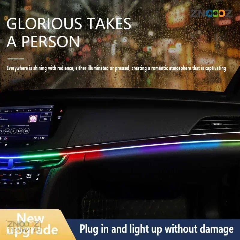 140cm 64color Car Dashboard Ambient Lights LED Interior RGB Symphony Atmosphere Lamp USB APP Control for Tesla Model 3 Y S X