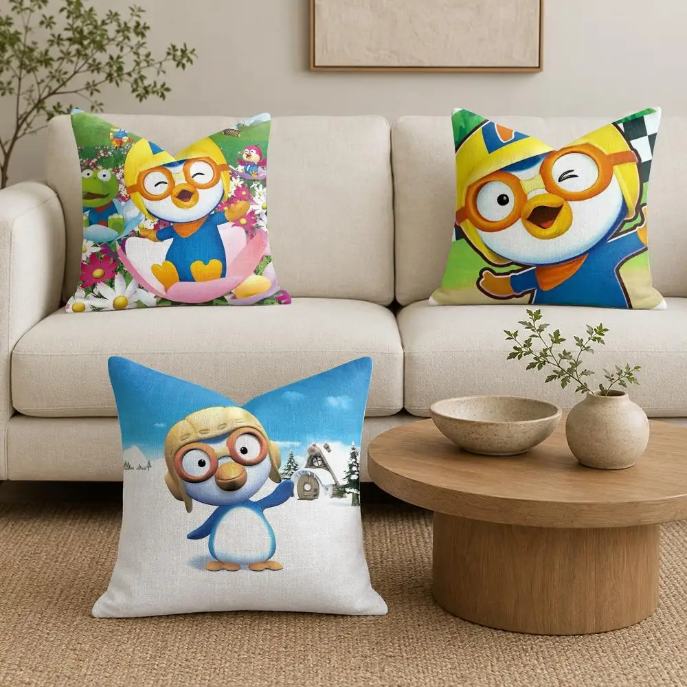 P-Pororo Cushion Cover Plush Fabric Soft Double-Sided Printed Sofa Warm Winter Home Gift Pillow Cover