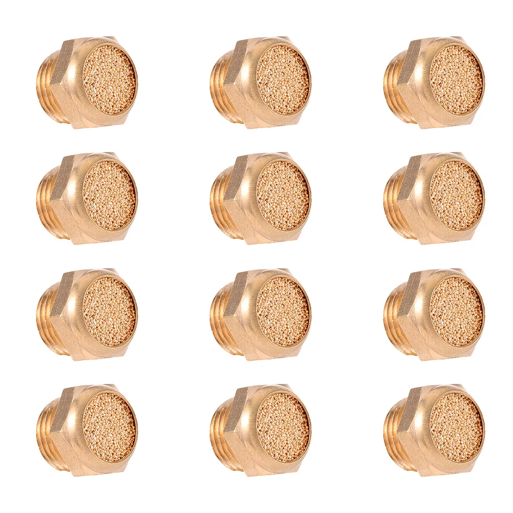 

12 Pcs Flat Head Muffler Metal Exhaust Copper Pneumatic Accessories Male Valved Noise Elimination Silencer Pneumatic Tools