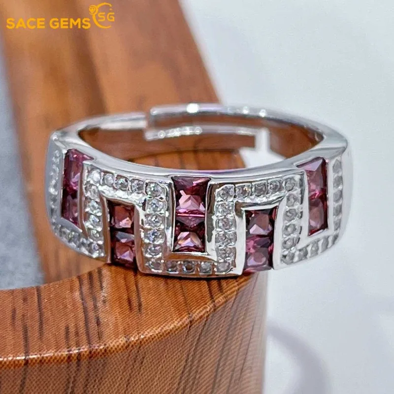 

SACE GEMS New 925 Sterling Silver Certified 2.5*2.5MM Natual Garnet Rings for Women Engagement Cocktail Party Fine Jewelry Gift