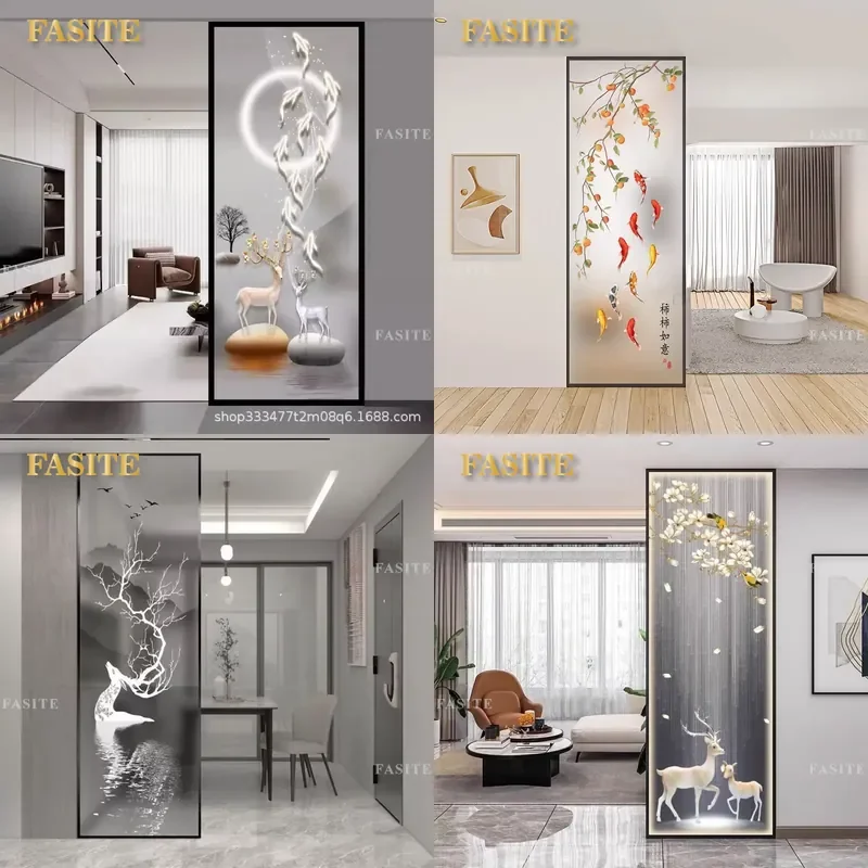 For Home Art Glass Porch Screen Partition Modern Simple Entrance Door Blocking Divider for Small Apartment Interior