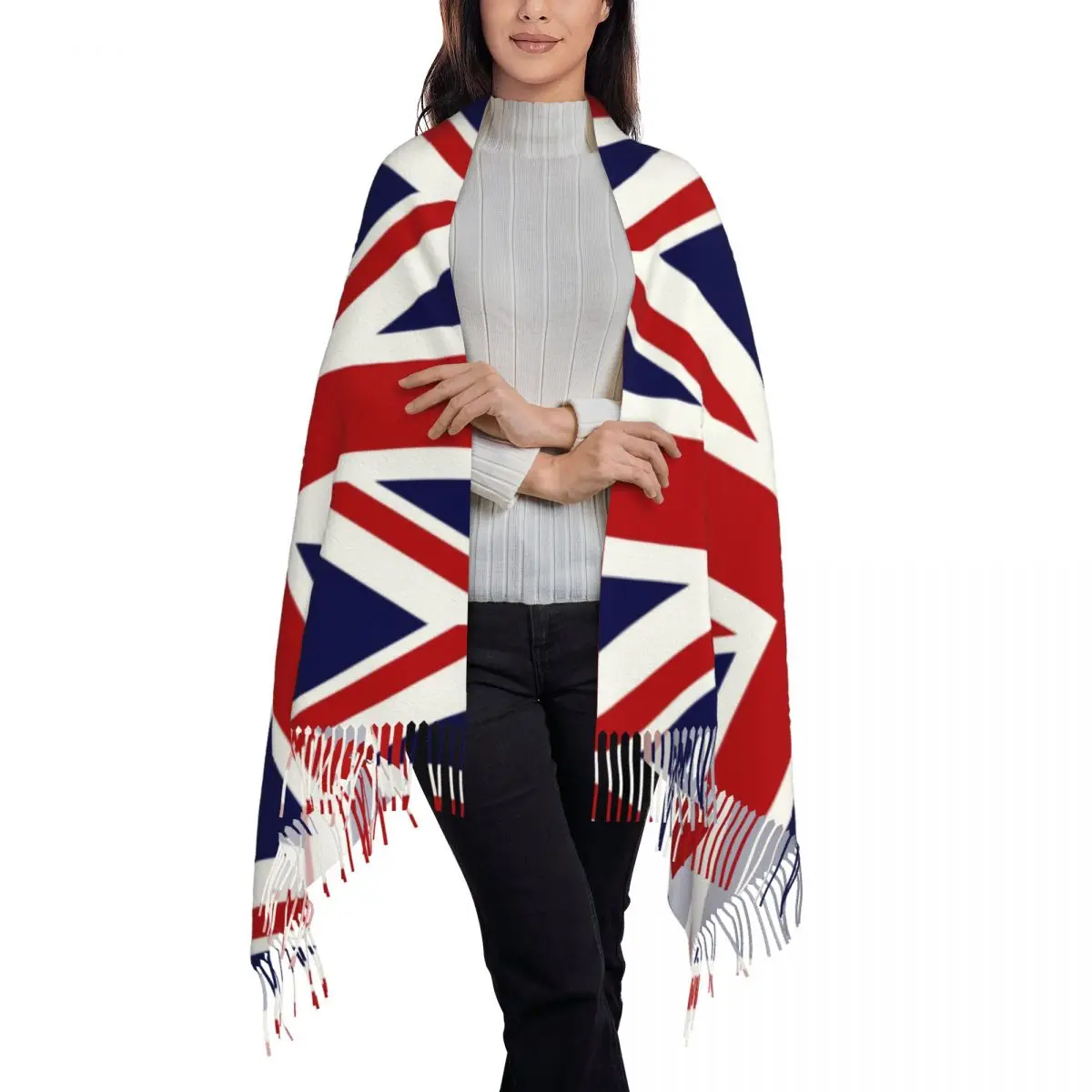 Union Jack Flag Of The UK Scarf Wrap Women Long Winter Warm Tassel Shawl Unisex Scarves