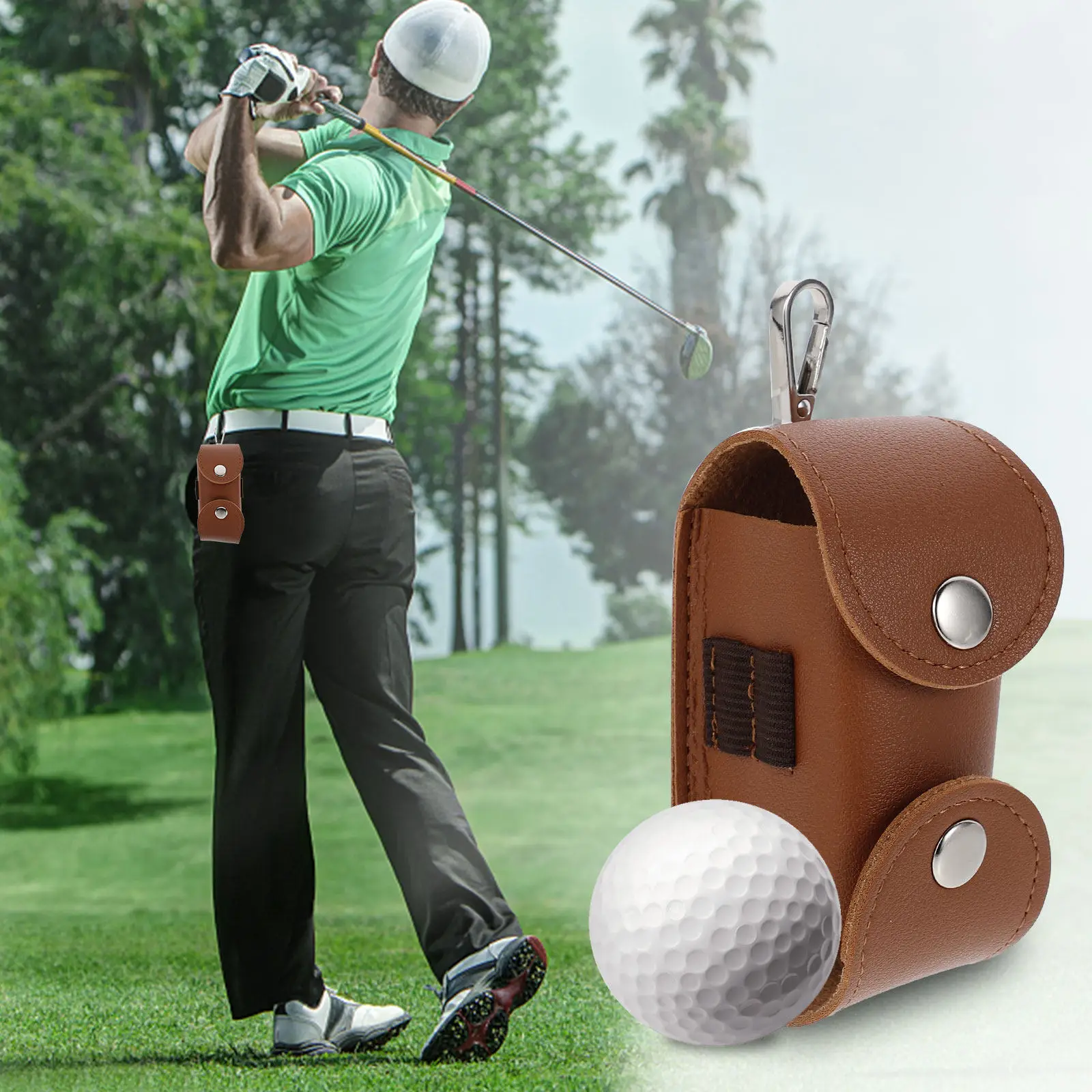 

1Pcs Golfs Ball Pouch Premium PU Coffee Color Compact Storage Bag Holds 2 Balls Metal Hook Golfs Supply Essential Golf Training